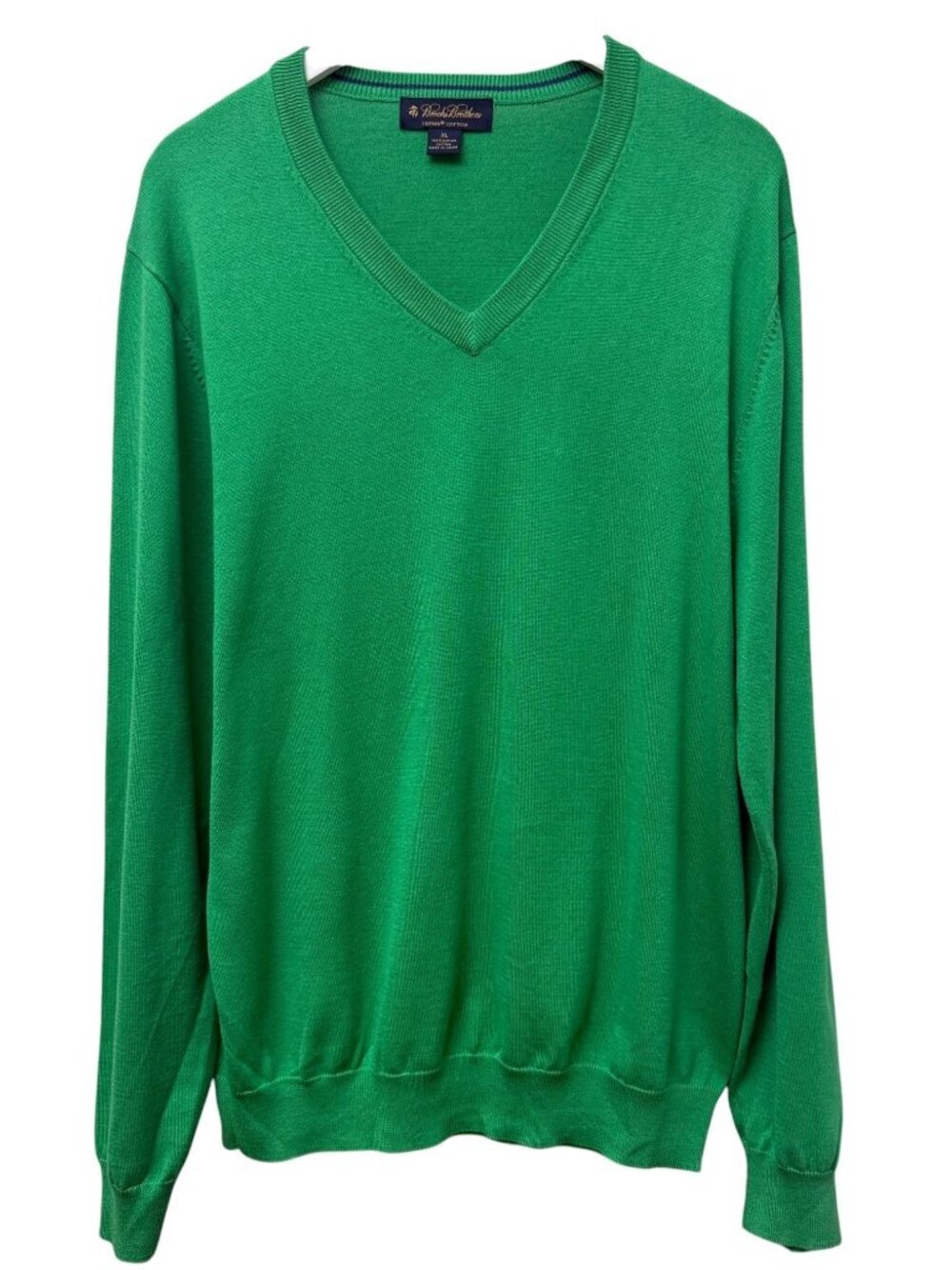 Brooks Brothers Supima Cotton V-Neck Sweater XL Green Long Sleeve Preppy Mens